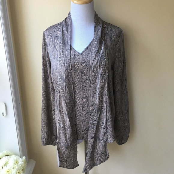 BB DAKOTA Long-sleeve Print Blouse, Black-Tan, 8 - Picture 11 of 15